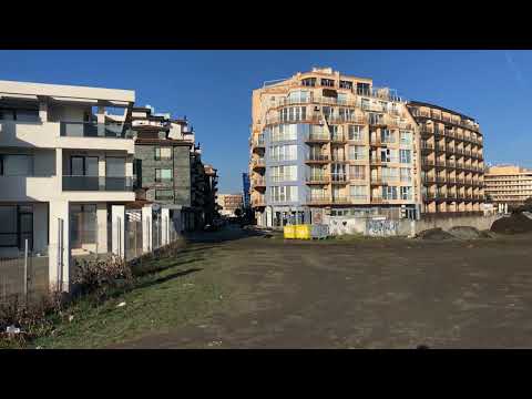 Empty Sunny Beach area in Pomorie in March 2023