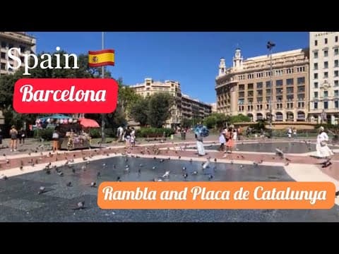 Spain. Barcelona: Placa de Catalunya via Rambla Sunny βοΈ City Walk
